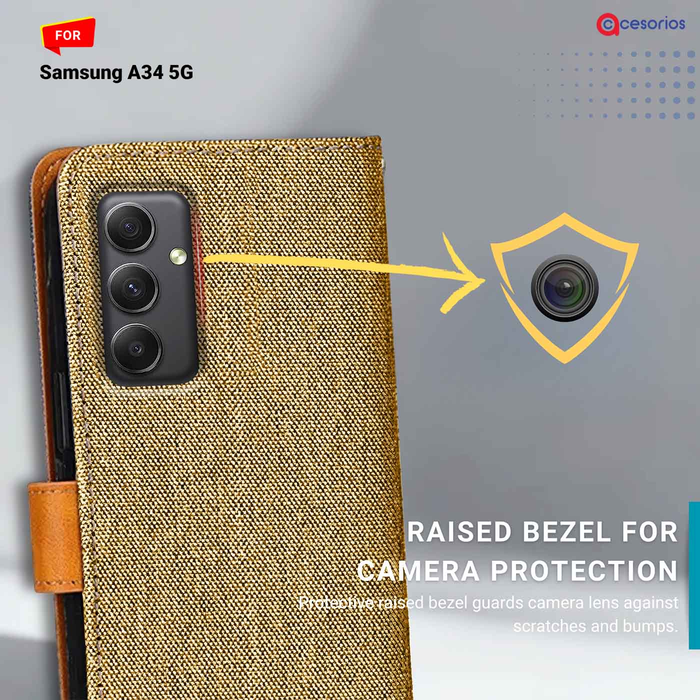 Accesorios Samsung A34 5G denim flip cover – Light Brown – Image 2 #color_light b