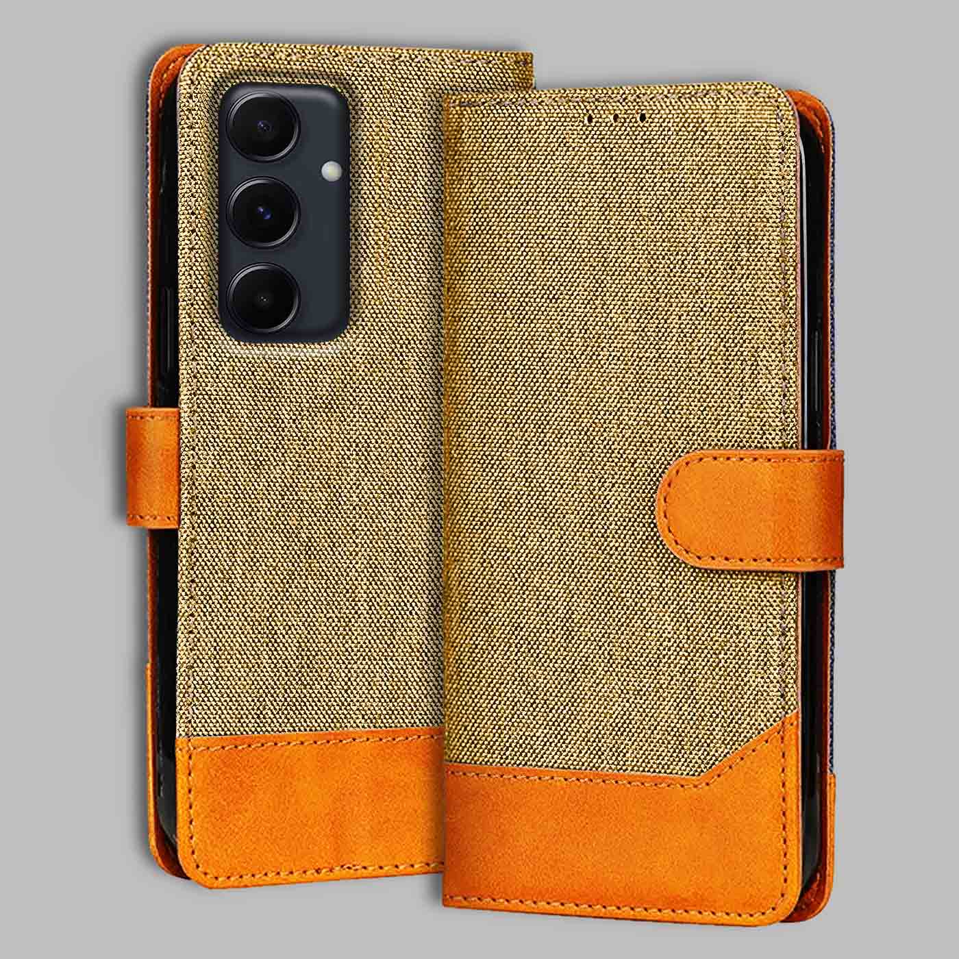 Accesorios Samsung A55 5G denim flip cover – Light Brown – Image 1 #color_light b