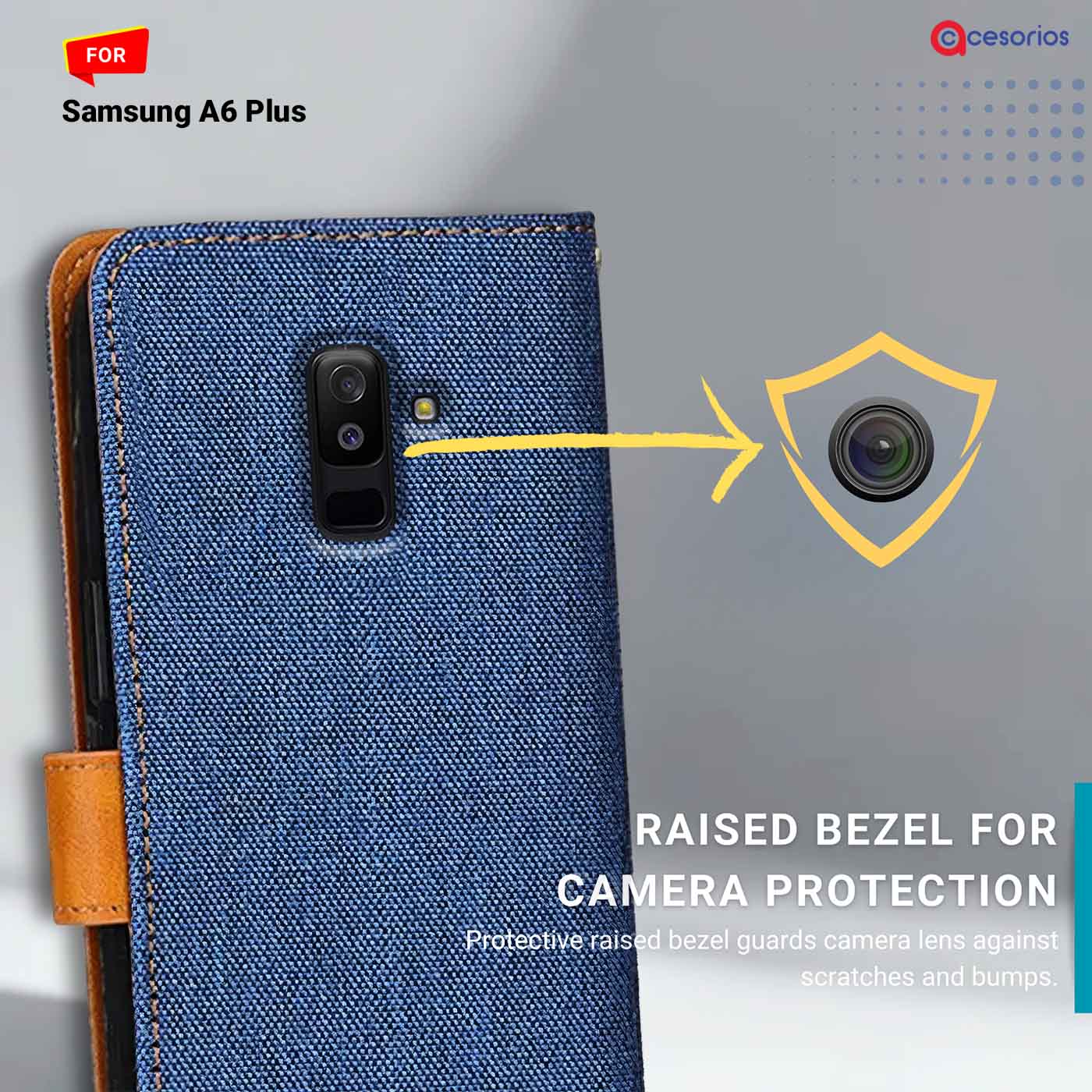 Accesorios Samsung A6 Plus denim flip cover – Blue – Image 2 #color_