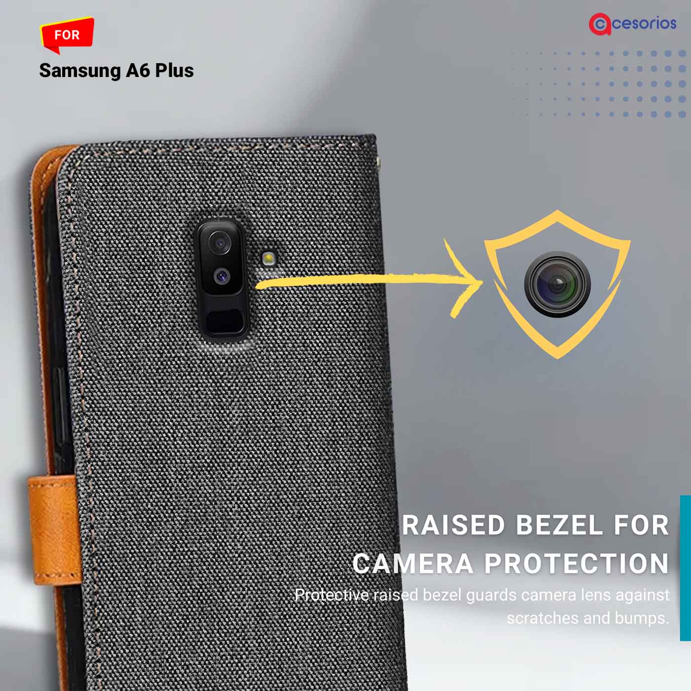 Accesorios Samsung A6 Plus denim flip cover – Grey – Image 2 #color_