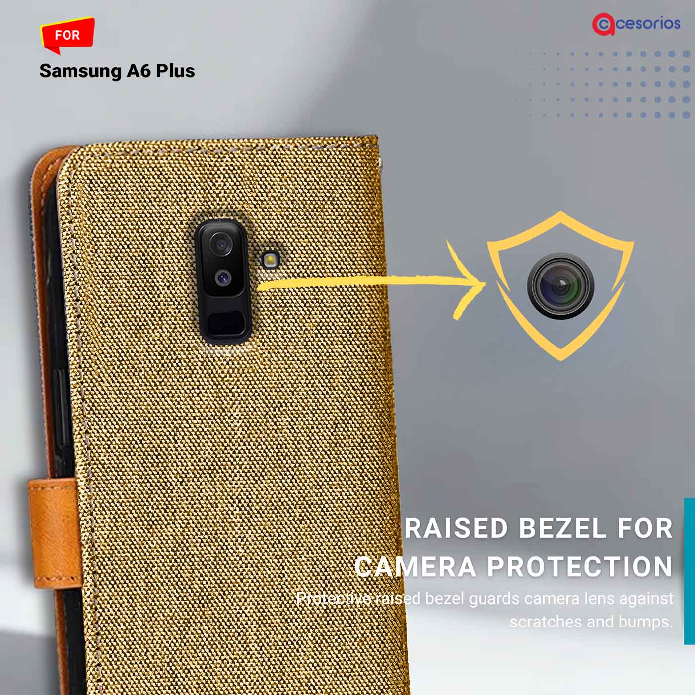 Accesorios Samsung A6 Plus denim flip cover – Light Brown – Image 2 #color_light b