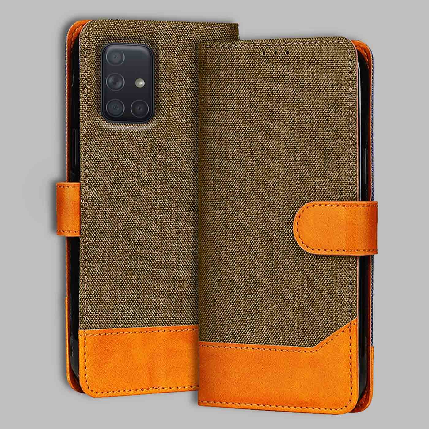 Accesorios Samsung A71 denim flip cover – Dark Brown – Image 1 #color_dark b