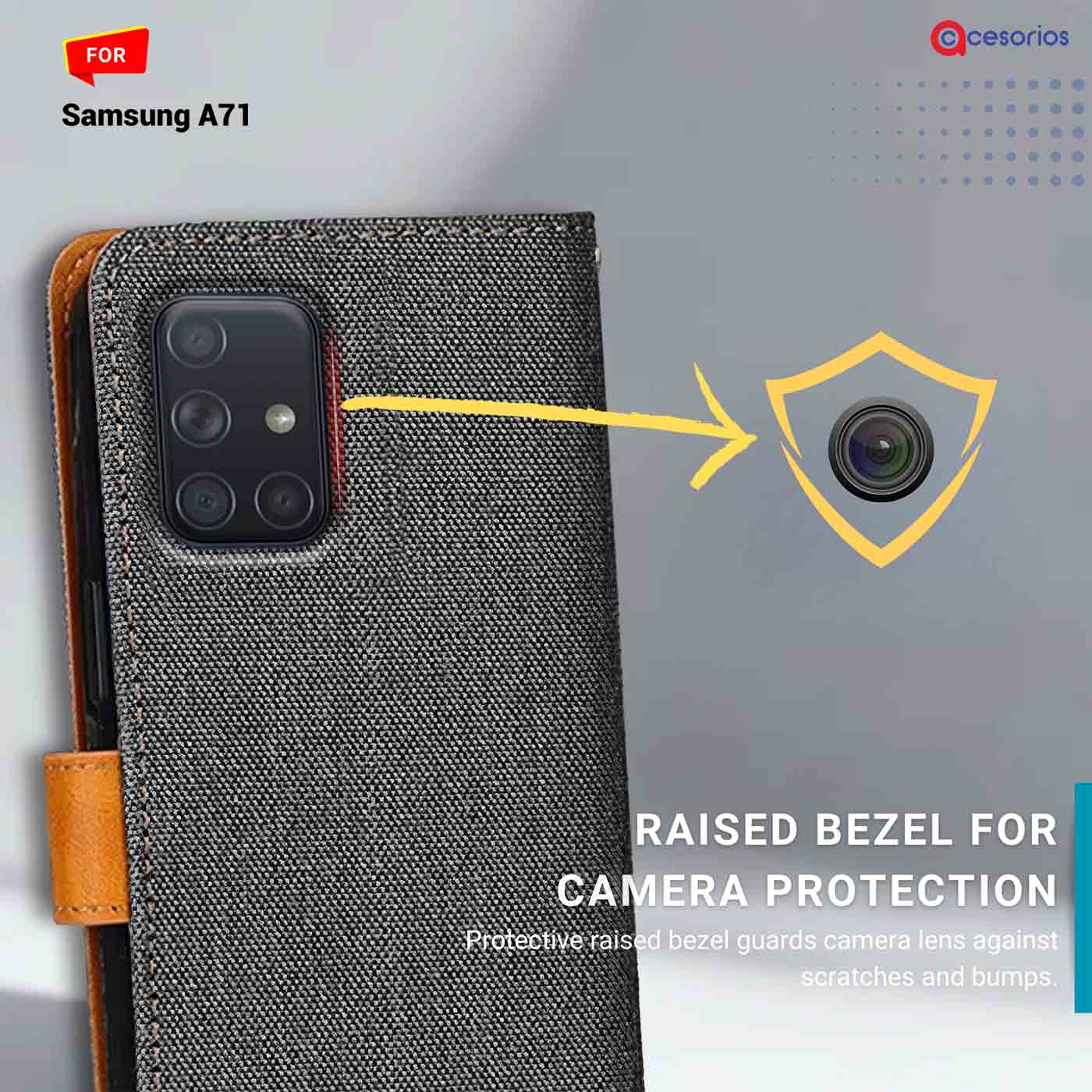 Accesorios Samsung A71 denim flip cover – Grey – Image 2 #color_