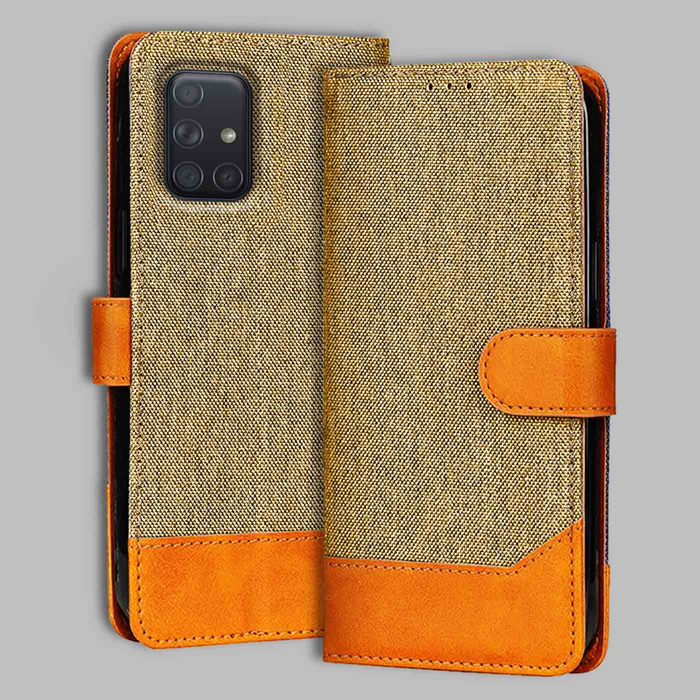 Accesorios Samsung A71 denim flip cover – Light Brown – Image 1 #color_light b