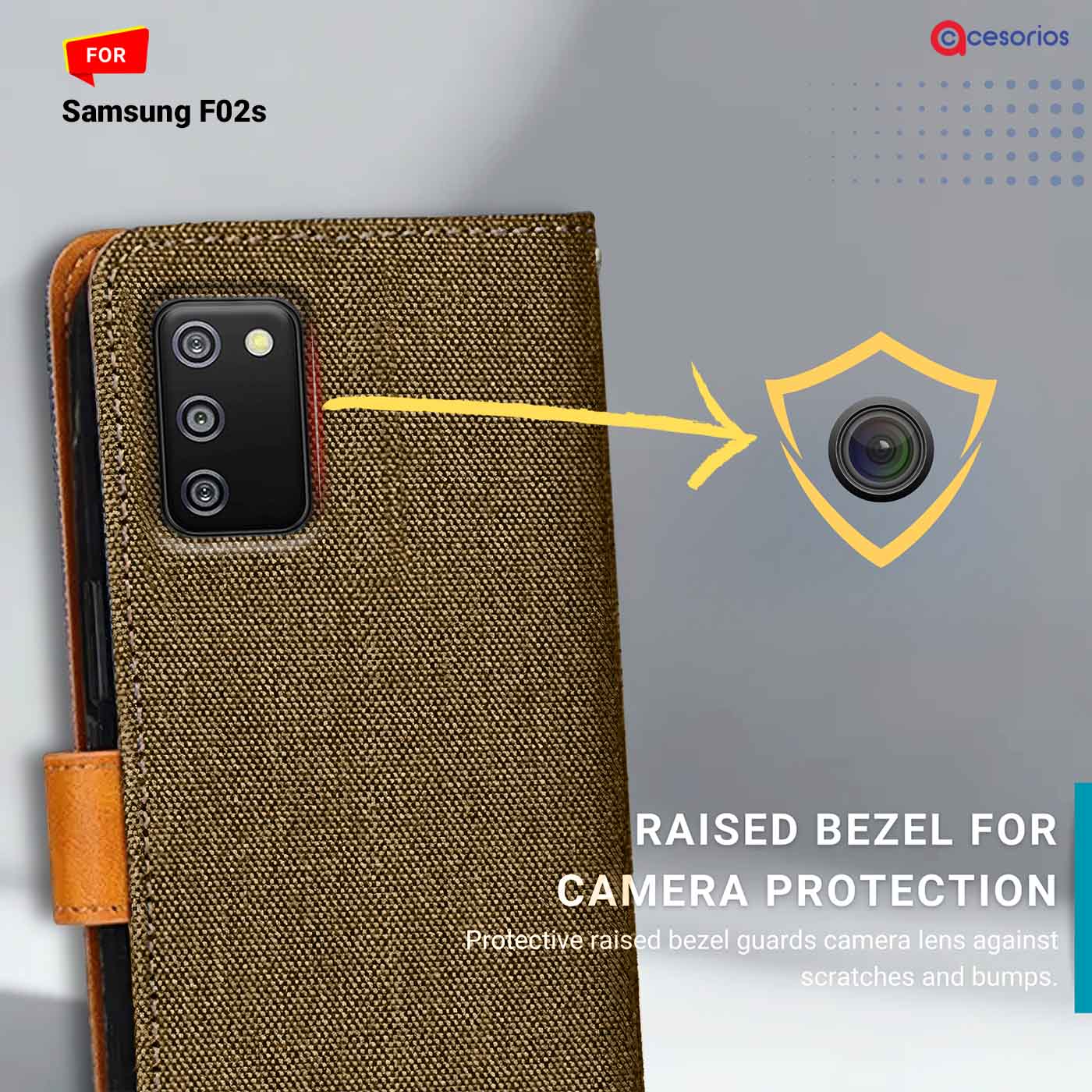 Accesorios Samsung F02S denim flip cover – Dark Brown – Image 2 #color_dark b