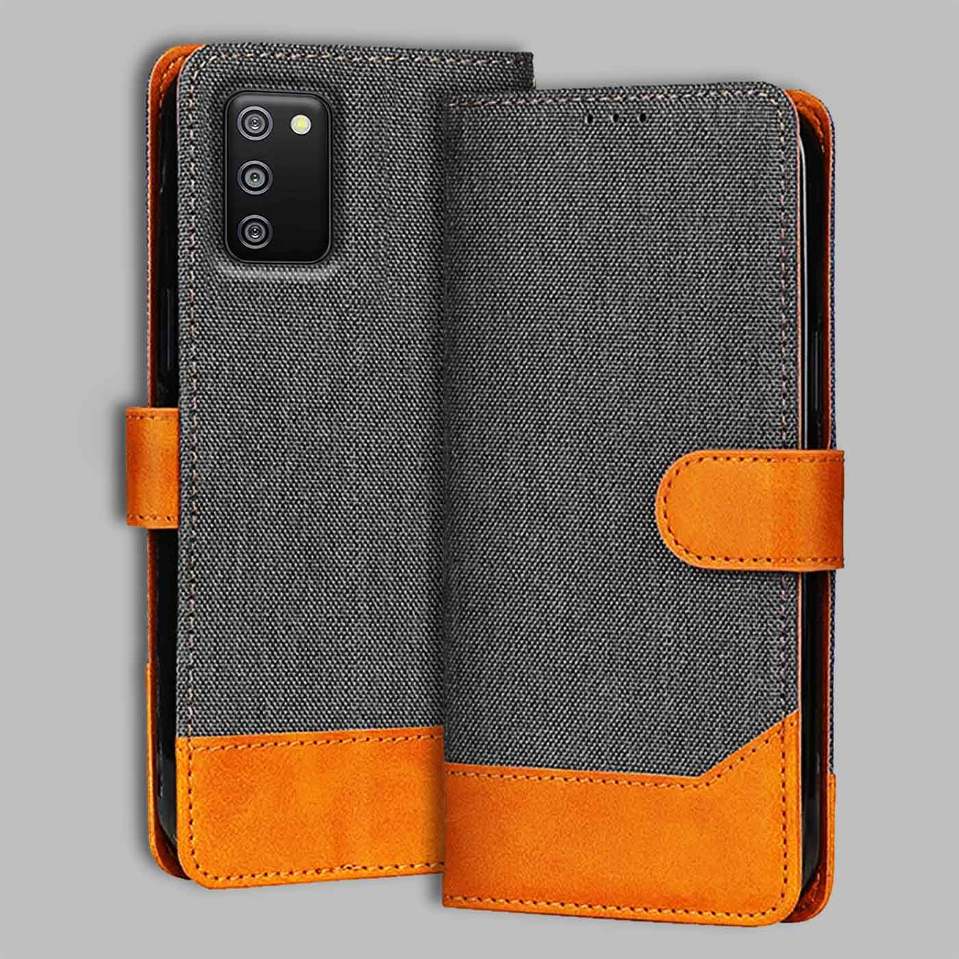Accesorios Samsung F02S denim flip cover – Grey – Image 1 #color_