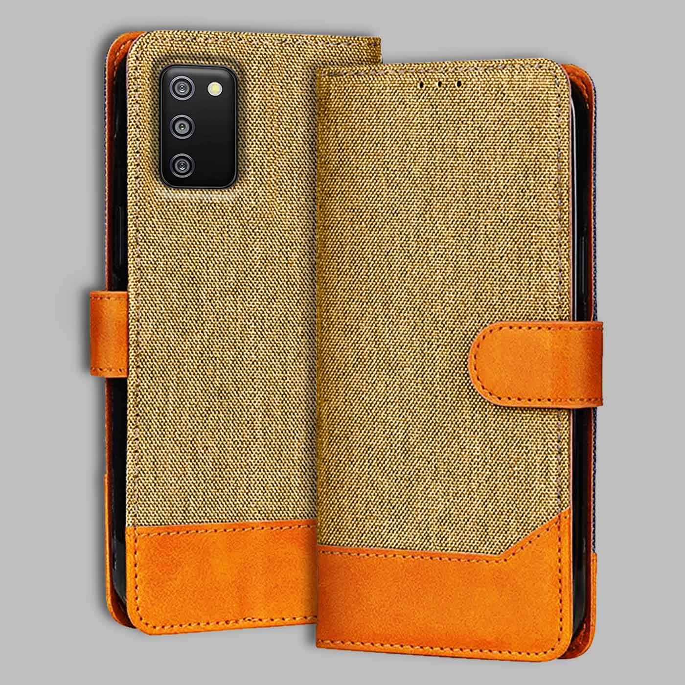 Accesorios Samsung F02S denim flip cover – Light Brown – Image 1 #color_light b
