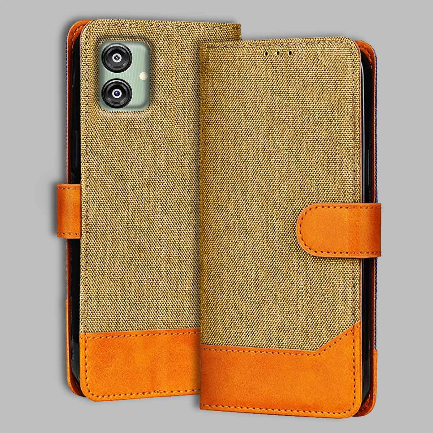 Accesorios Samsung F04 denim flip cover – Light Brown – Image 1 #color_light b