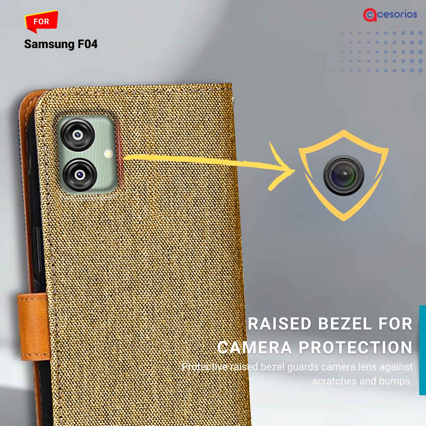 Accesorios Samsung F04 denim flip cover – Light Brown – Image 2 #color_light b