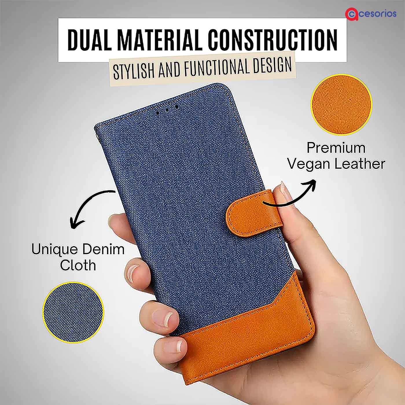 Accesorios Samsung F05 denim flip cover – Blue – Image 3 #color_