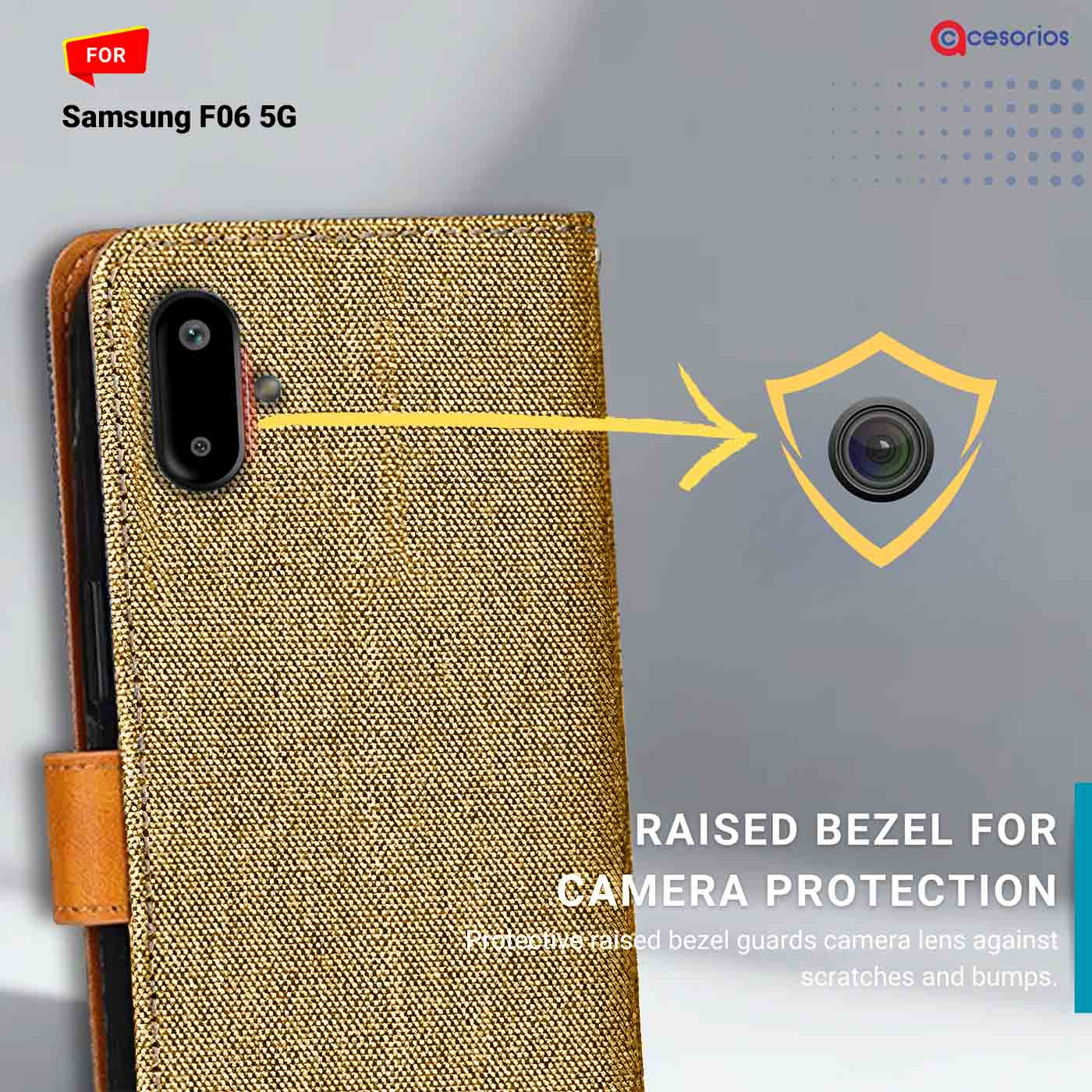 Accesorios Samsung F06 5G denim flip cover – Light Brown – Image 2 #color_light b