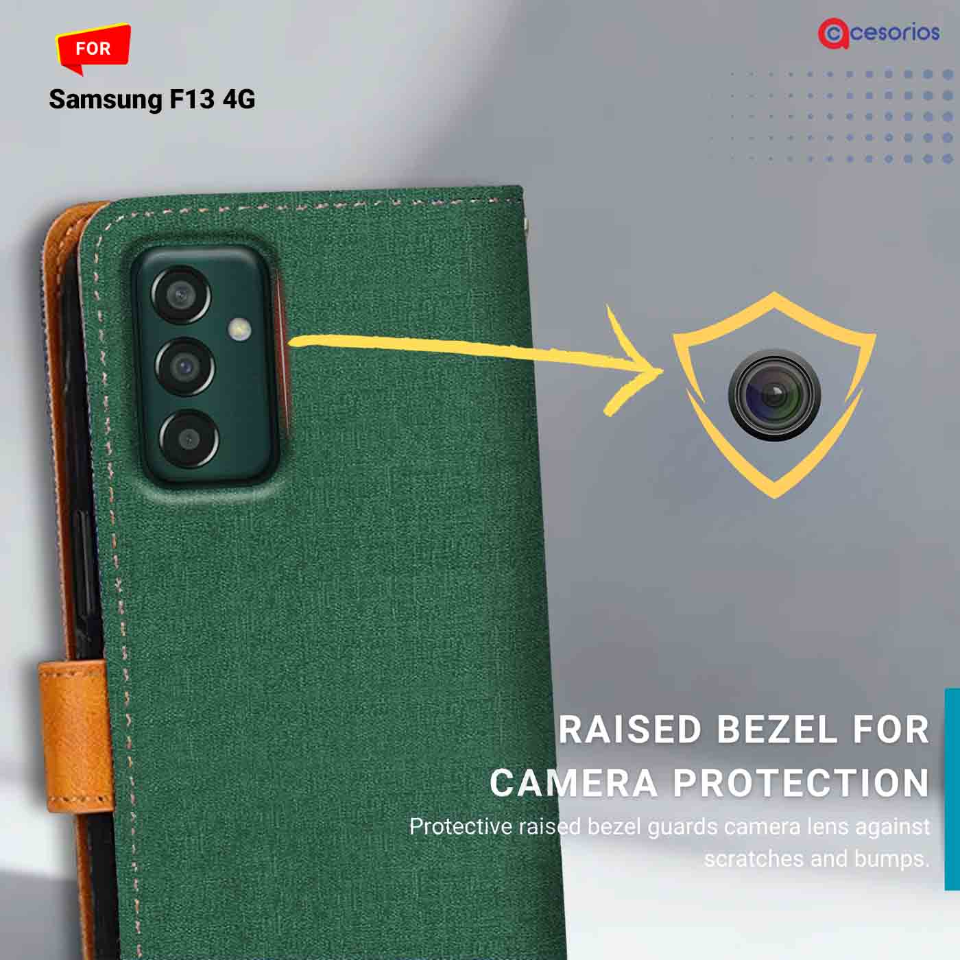 Canvas & Suede back panel — Samsung F13 4G in Green mobile case