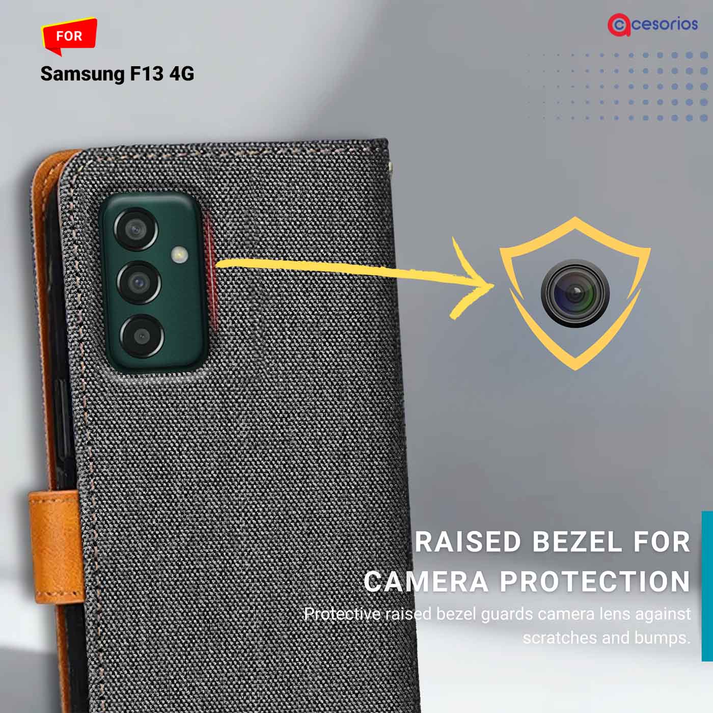 Accesorios Samsung F13 4G denim flip cover – Grey – Image 2 #color_