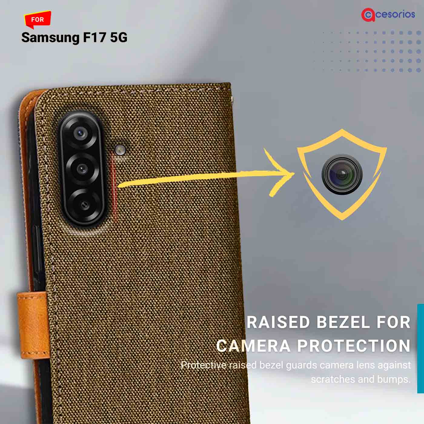 Denim & Leather back panel — Samsung F17 5G in Dark Brown mobile case