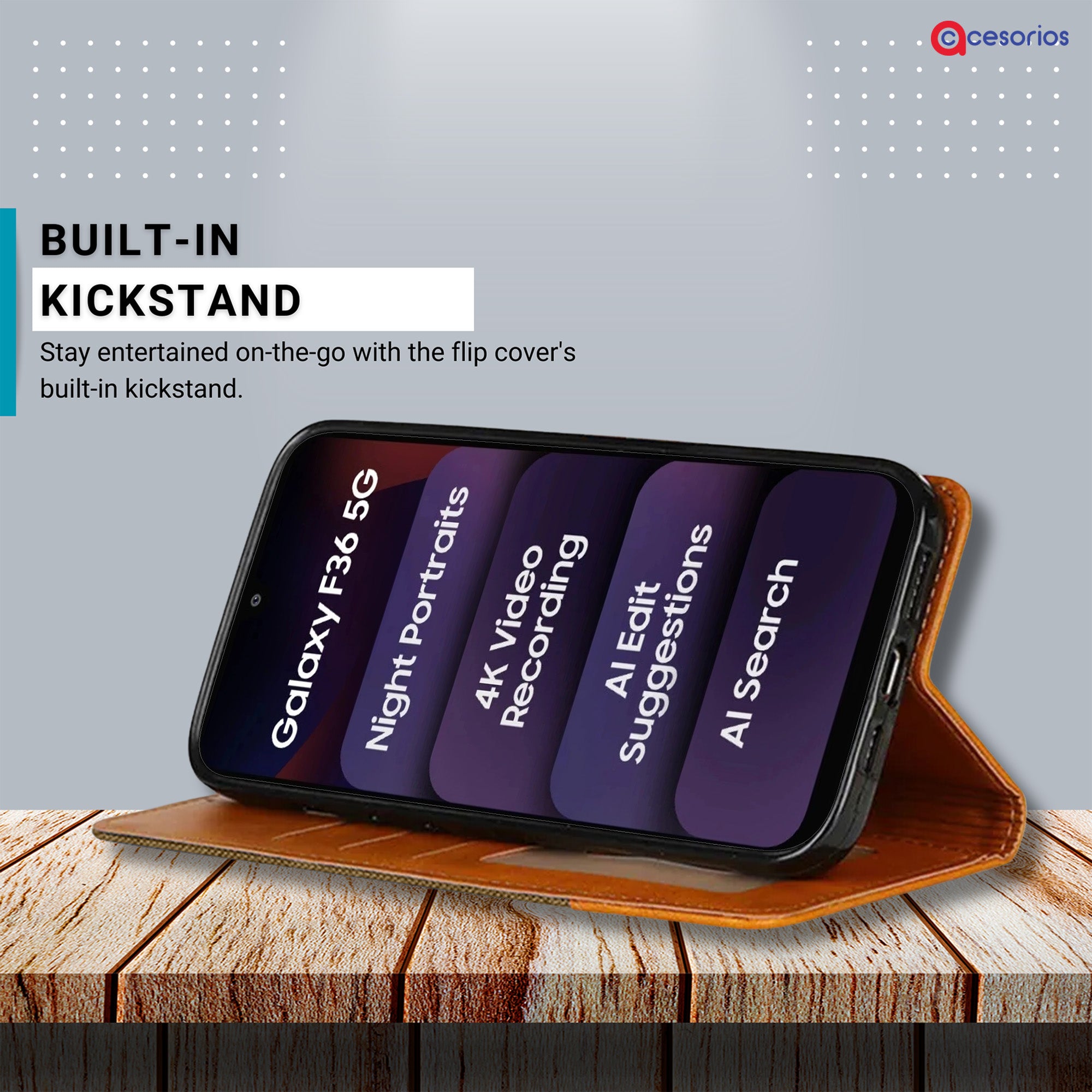 Accesorios Samsung F36 denim flip cover – Dark Brown – Image 4 #color_dark brown