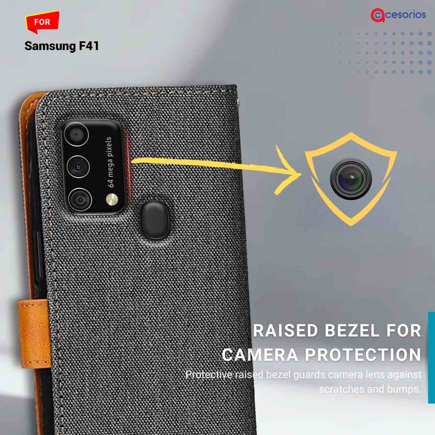 Accesorios Samsung F41 denim flip cover – Grey – Image 2 #color_