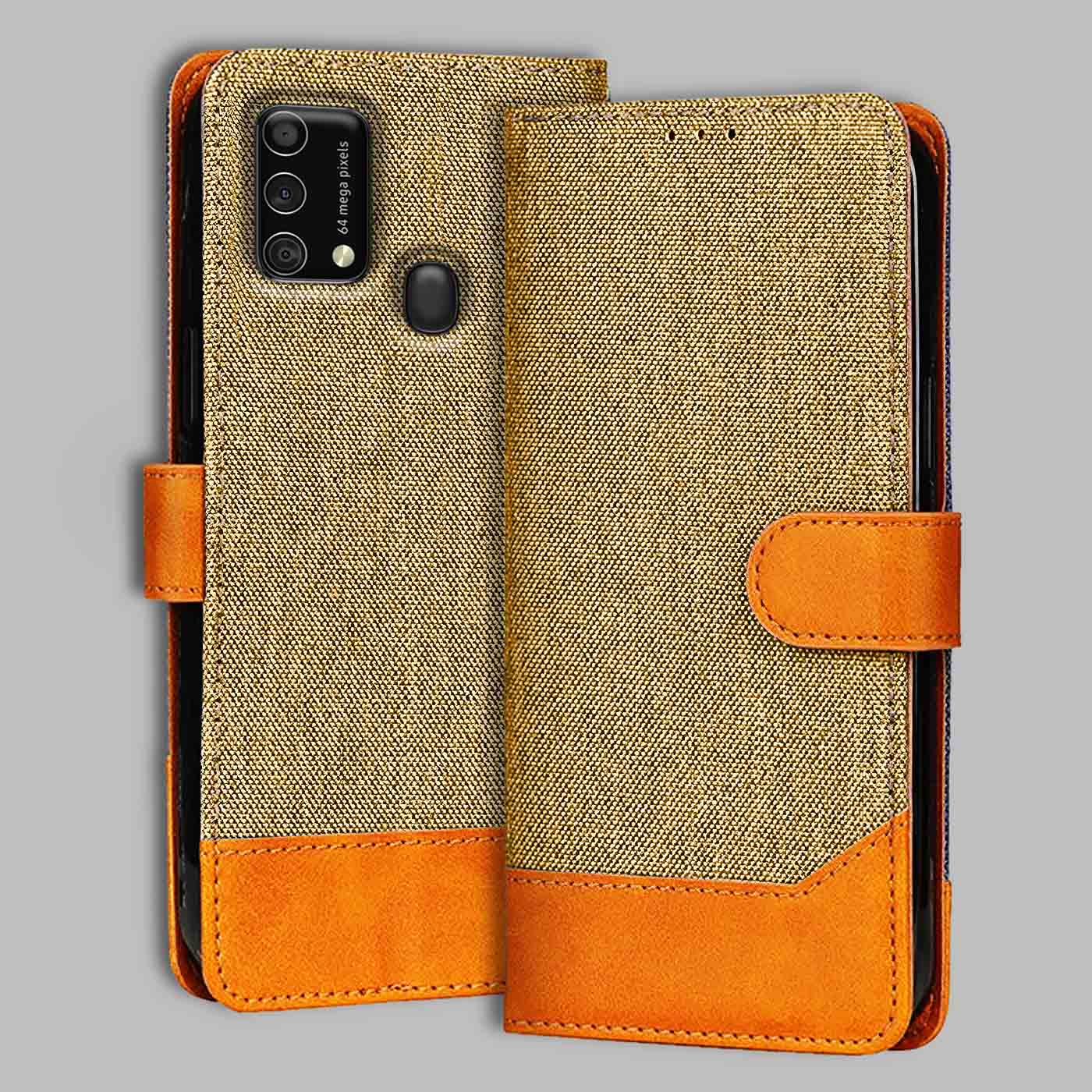 Accesorios Samsung F41 denim flip cover – Light Brown – Image 1 #color_light b