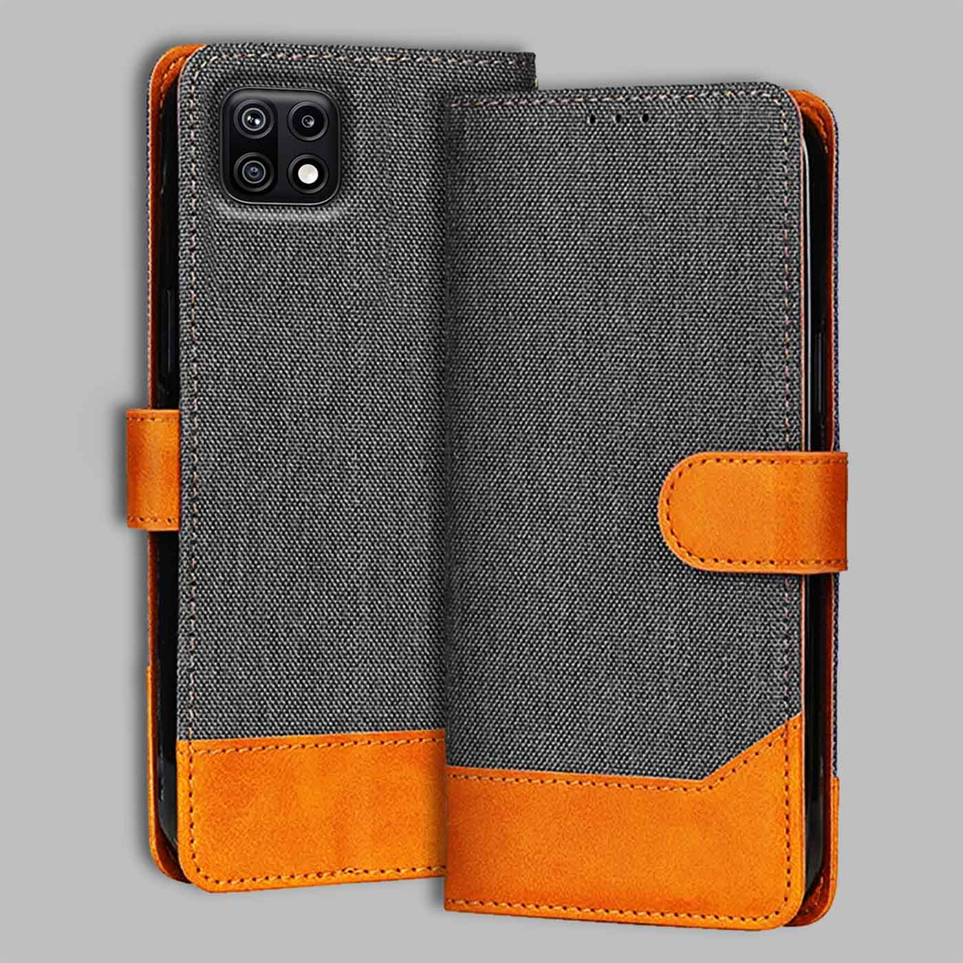 Accesorios Samsung F42 5G denim flip cover – Grey – Image 1 #color_