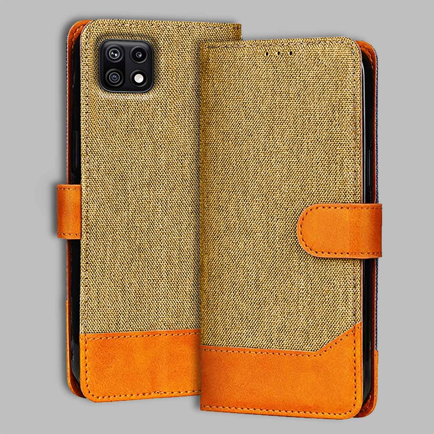 Accesorios Samsung F42 5G denim flip cover – Light Brown – Image 1 #color_light b