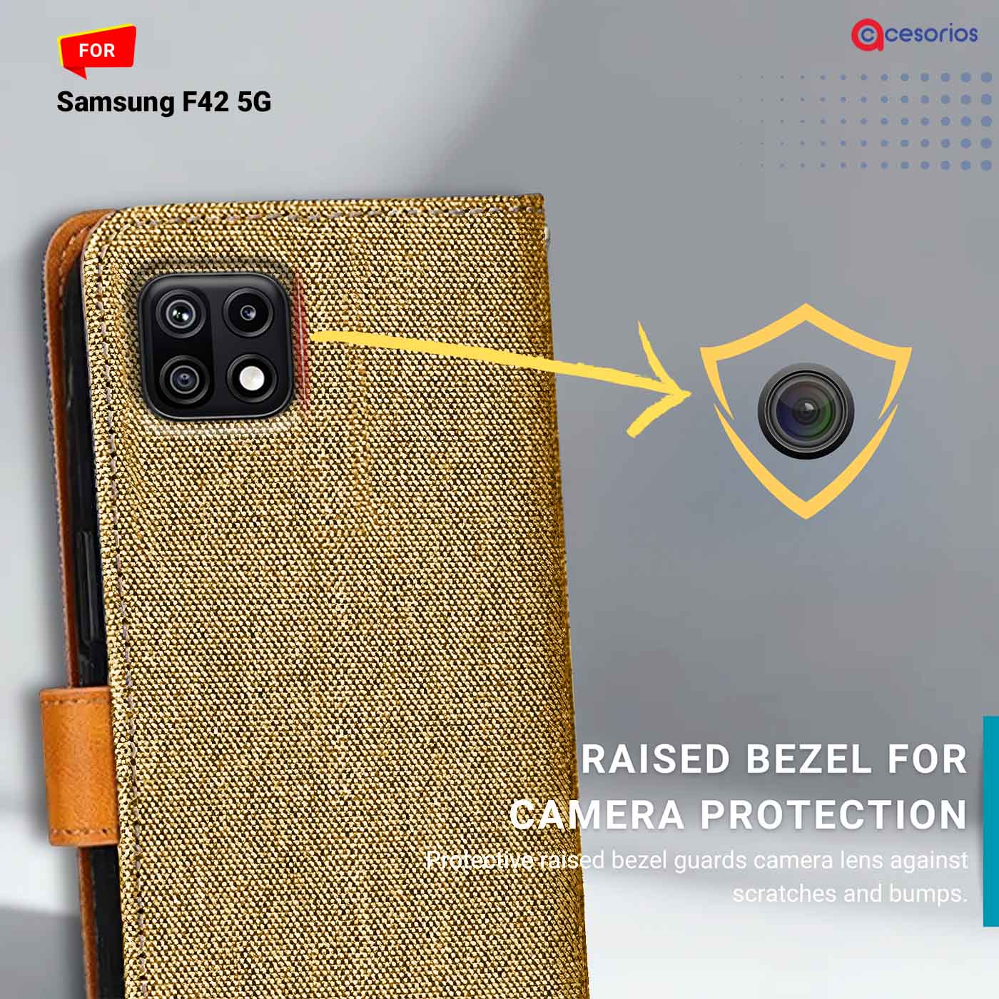 Accesorios Samsung F42 5G denim flip cover – Light Brown – Image 2 #color_light b