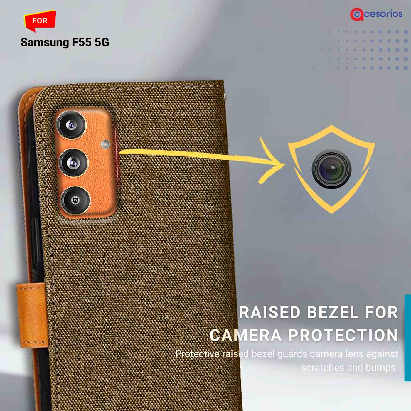 Accesorios Samsung F55 5G denim flip cover – Dark Brown – Image 2 #color_dark b