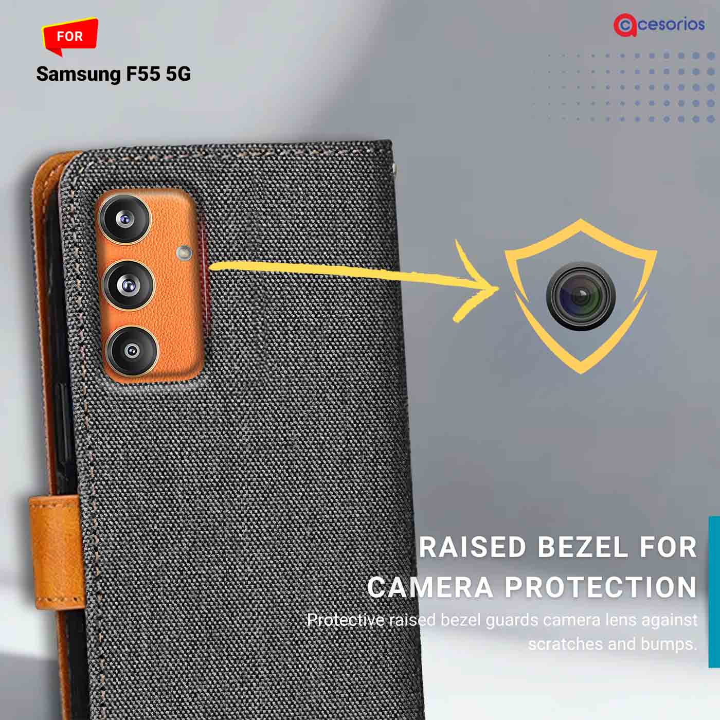Accesorios Samsung F55 5G denim flip cover – Grey – Image 2 #color_