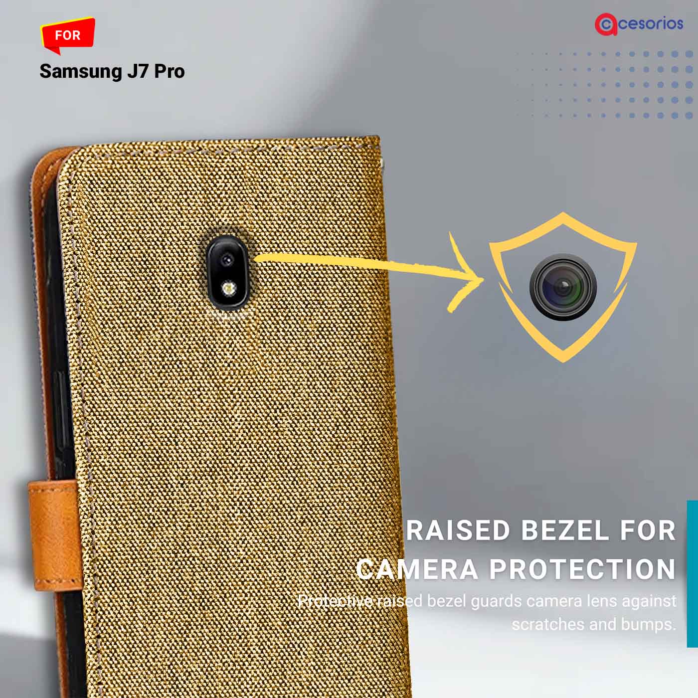 Accesorios Samsung J7 Pro denim flip cover – Light Brown – Image 2 #color_light b