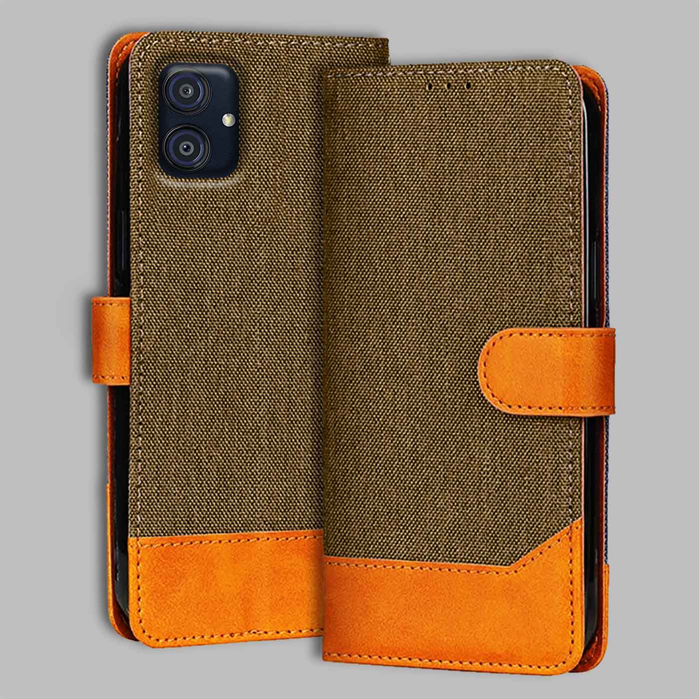 Accesorios Samsung M04 denim flip cover – Dark Brown – Image 1 #color_dark b