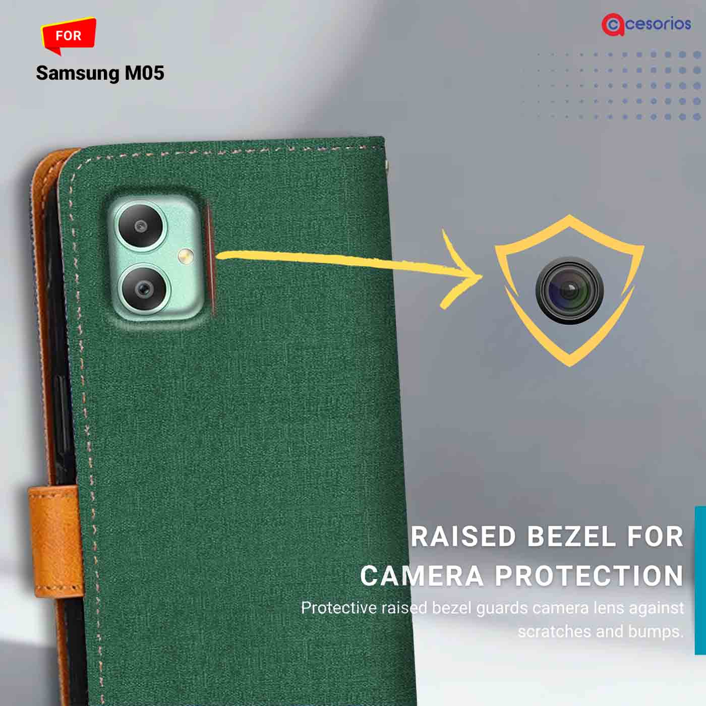 Canvas & Suede back panel — Samsung M05 in Green mobile case