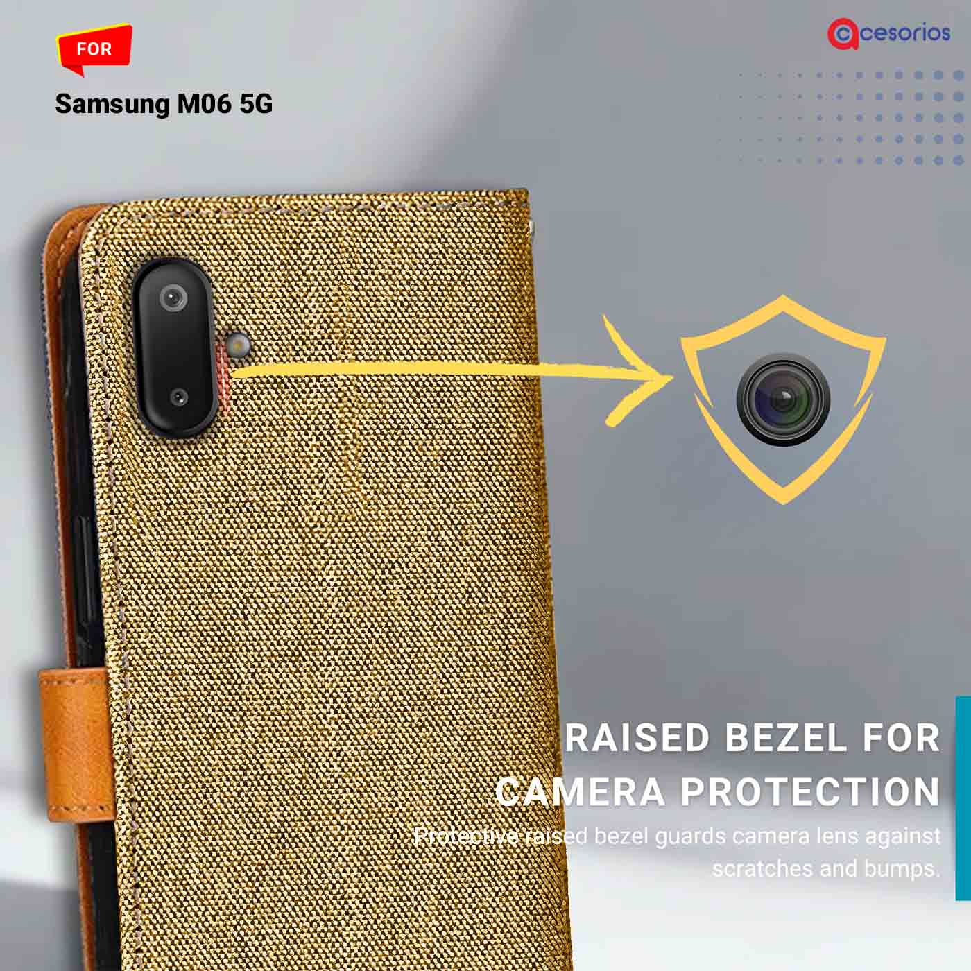 Accesorios Samsung M06 5G denim flip cover – Light Brown – Image 2 #color_light b