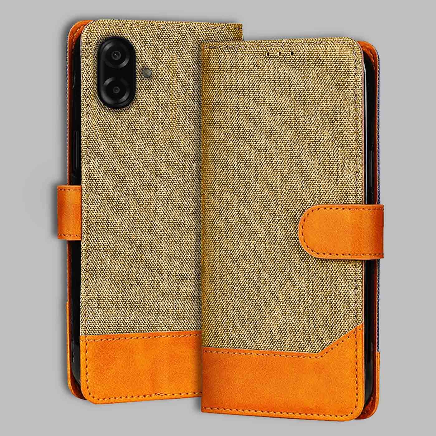 Accesorios Samsung M07 5G denim flip cover – Light Brown – Image 1 #color_light b