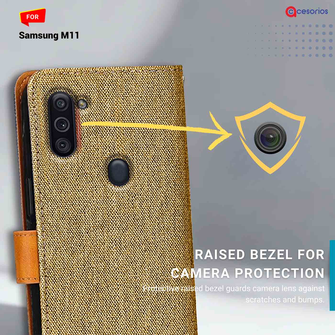 Accesorios Samsung M11 denim flip cover – Light Brown – Image 2 #color_light b