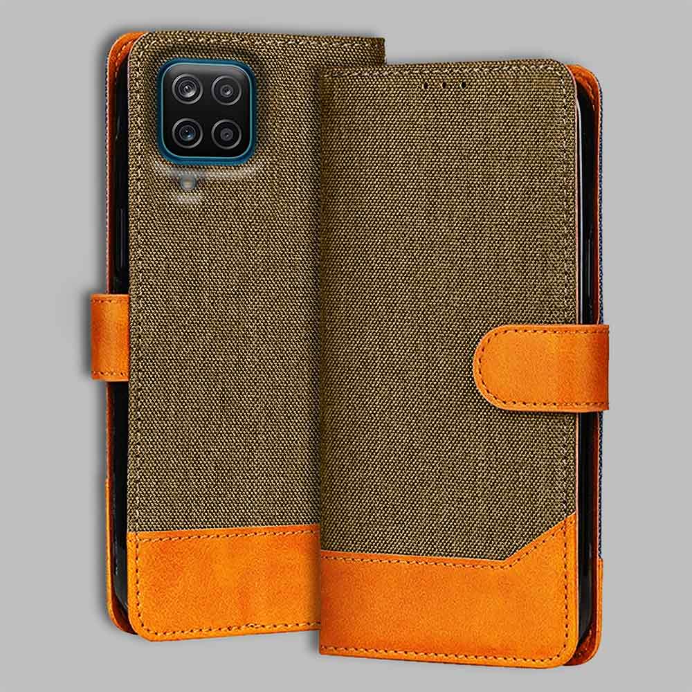 Accesorios Samsung M12 denim flip cover – Dark Brown – Image 1 #color_dark b