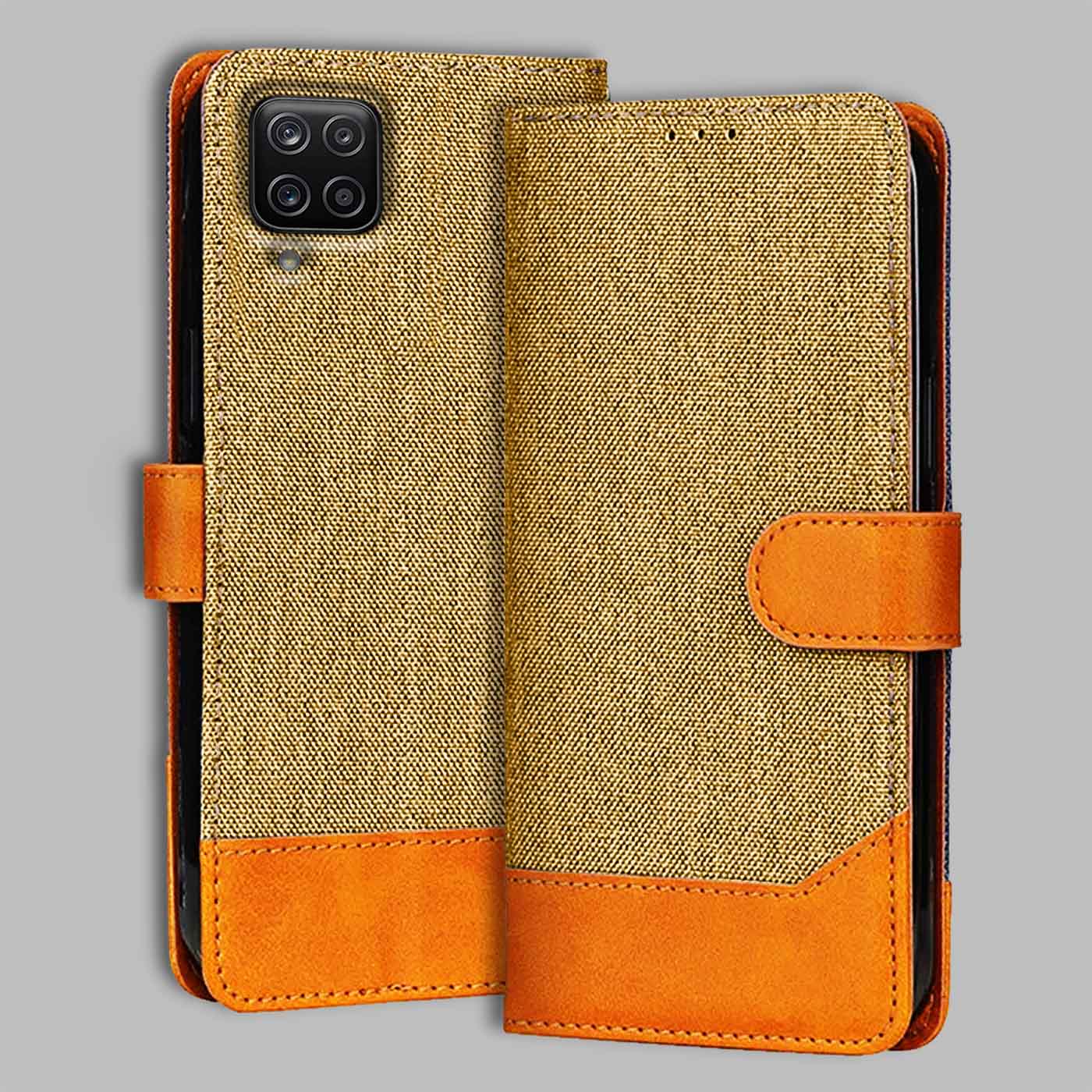 Accesorios Samsung M12 denim flip cover – Light Brown – Image 1 #color_light b