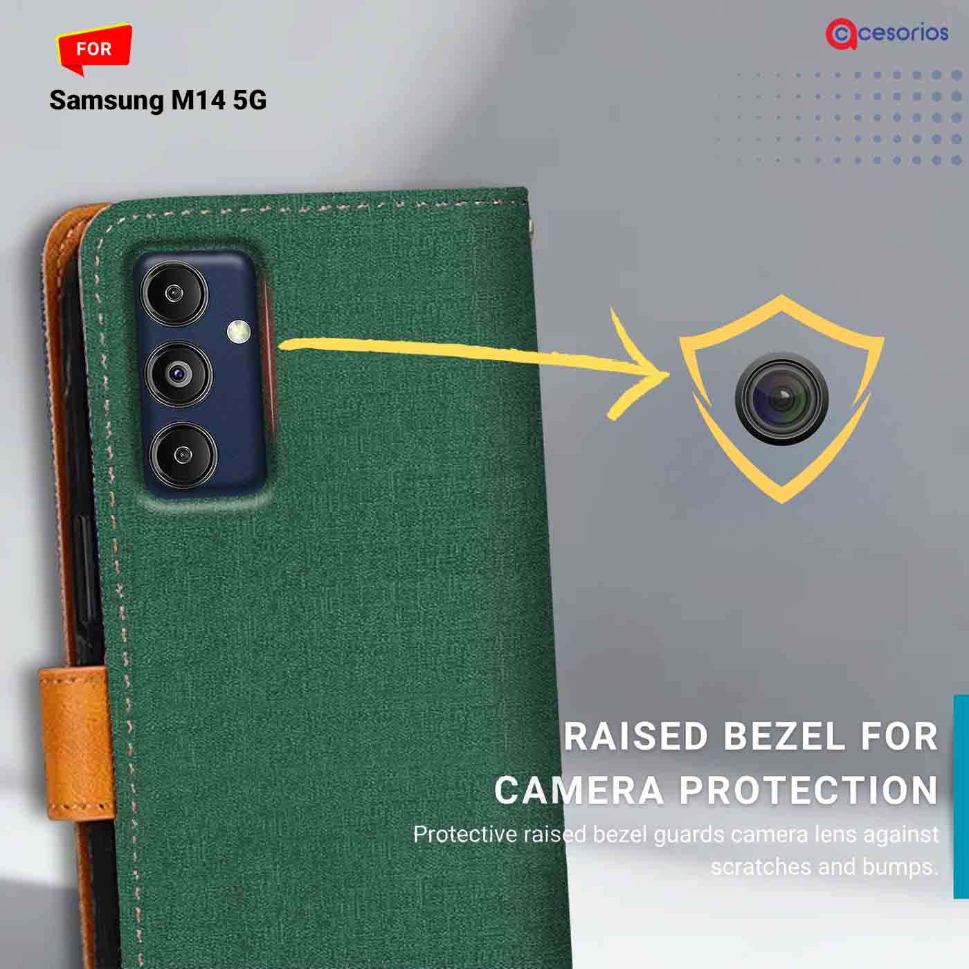Canvas & Suede back panel — Samsung M14 5G in Green mobile case
