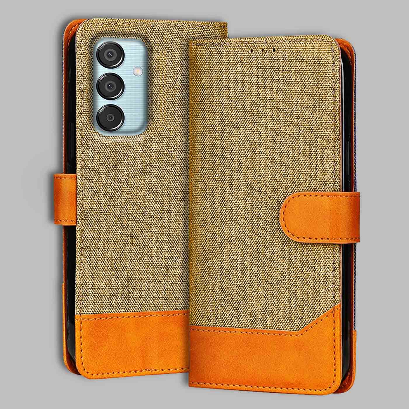 Accesorios Samsung M15 5G denim flip cover – Light Brown – Image 1 #color_light b