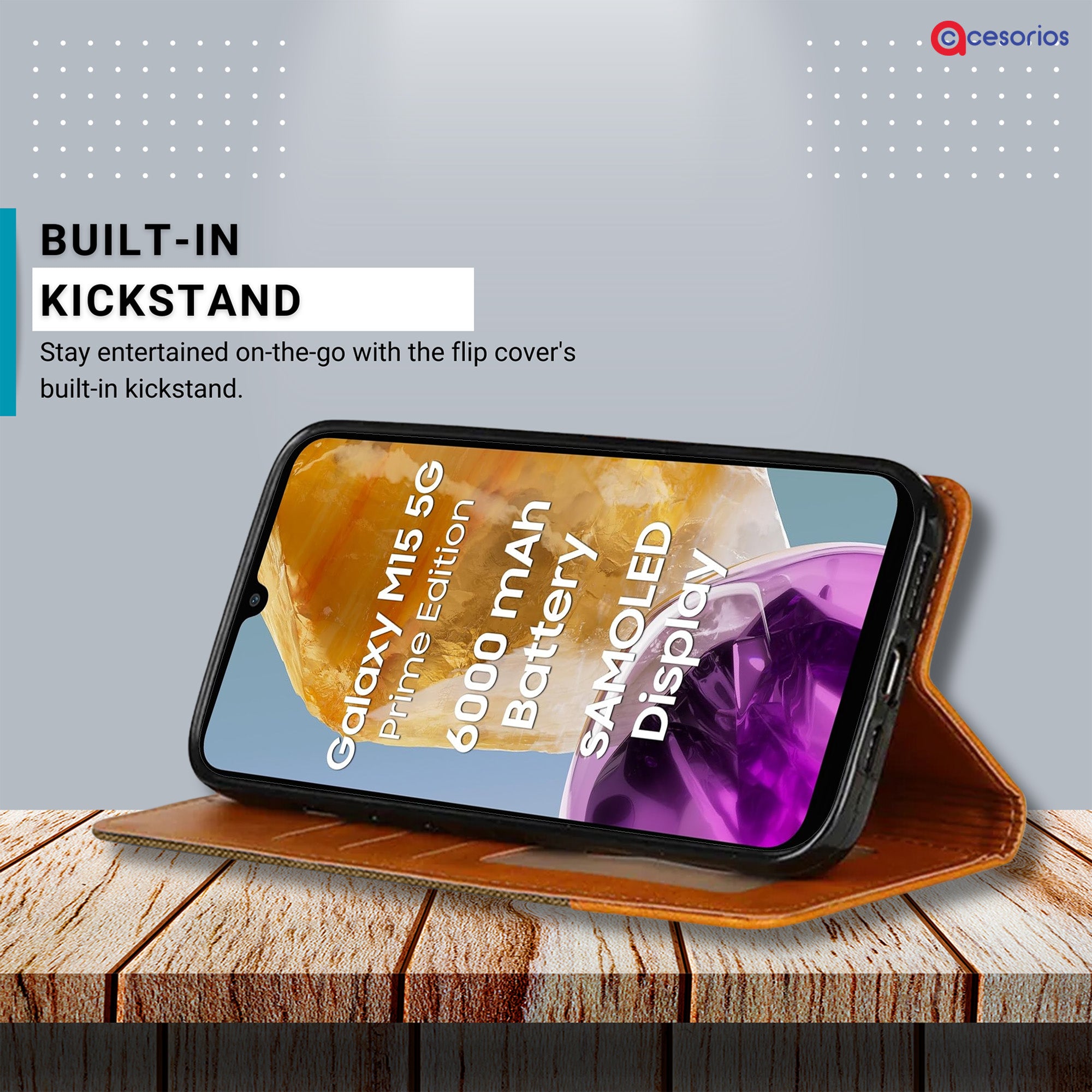 Accesorios Samsung M15 Prime 5G denim flip cover – Dark Brown – Image 4 #color_dark brown