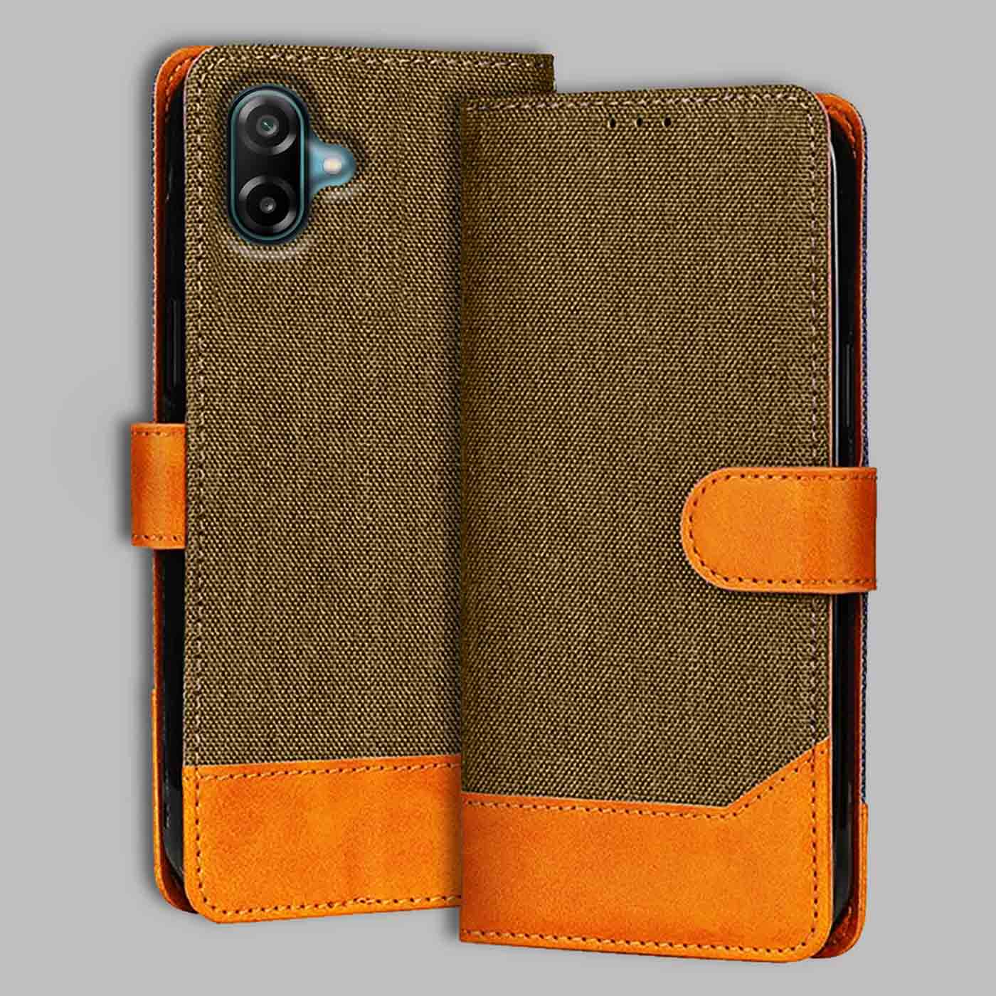 Samsung M17E 5G flip cover in Brown — front view by Accesorios