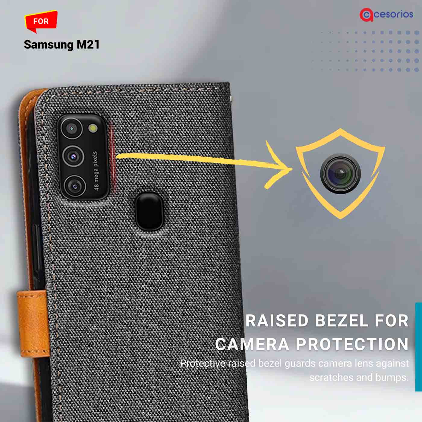 Accesorios Samsung M21 denim flip cover – Grey – Image 2 #color_