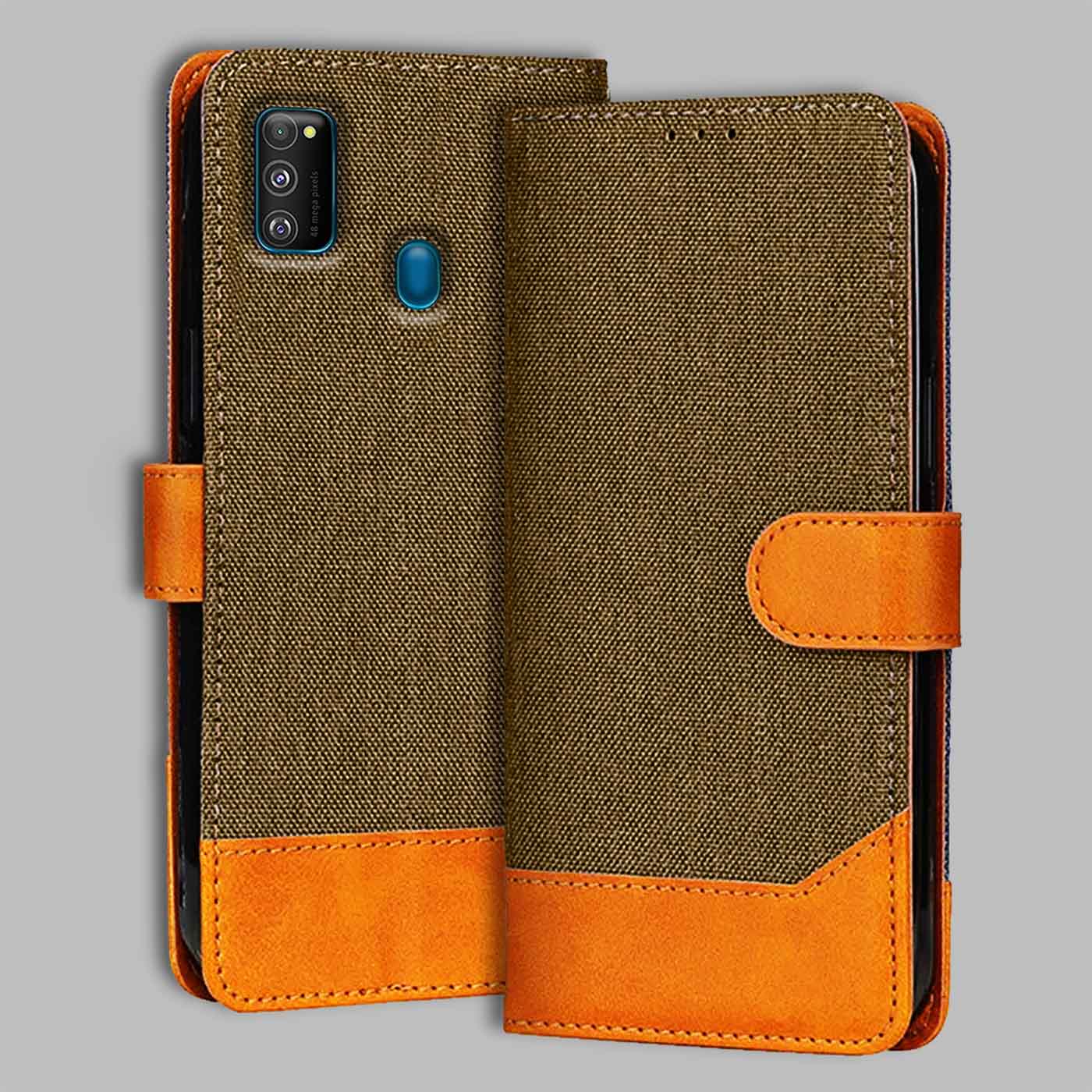 Accesorios Samsung M30S denim flip cover – Dark Brown – Image 1 #color_dark b