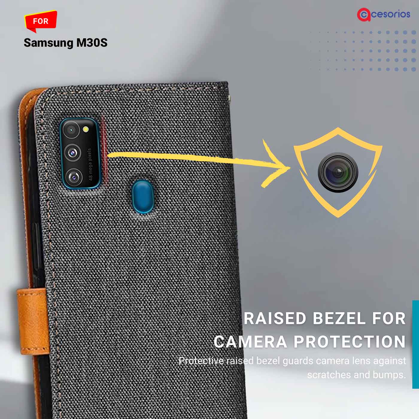 Accesorios Samsung M30S denim flip cover – Grey – Image 2 #color_