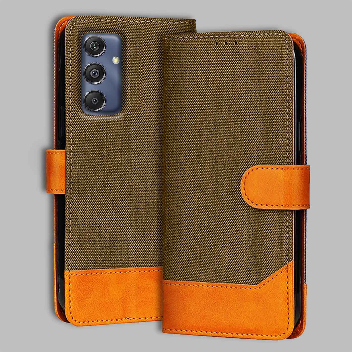 Accesorios Samsung M34 5G denim flip cover – Dark Brown – Image 1 #color_dark b