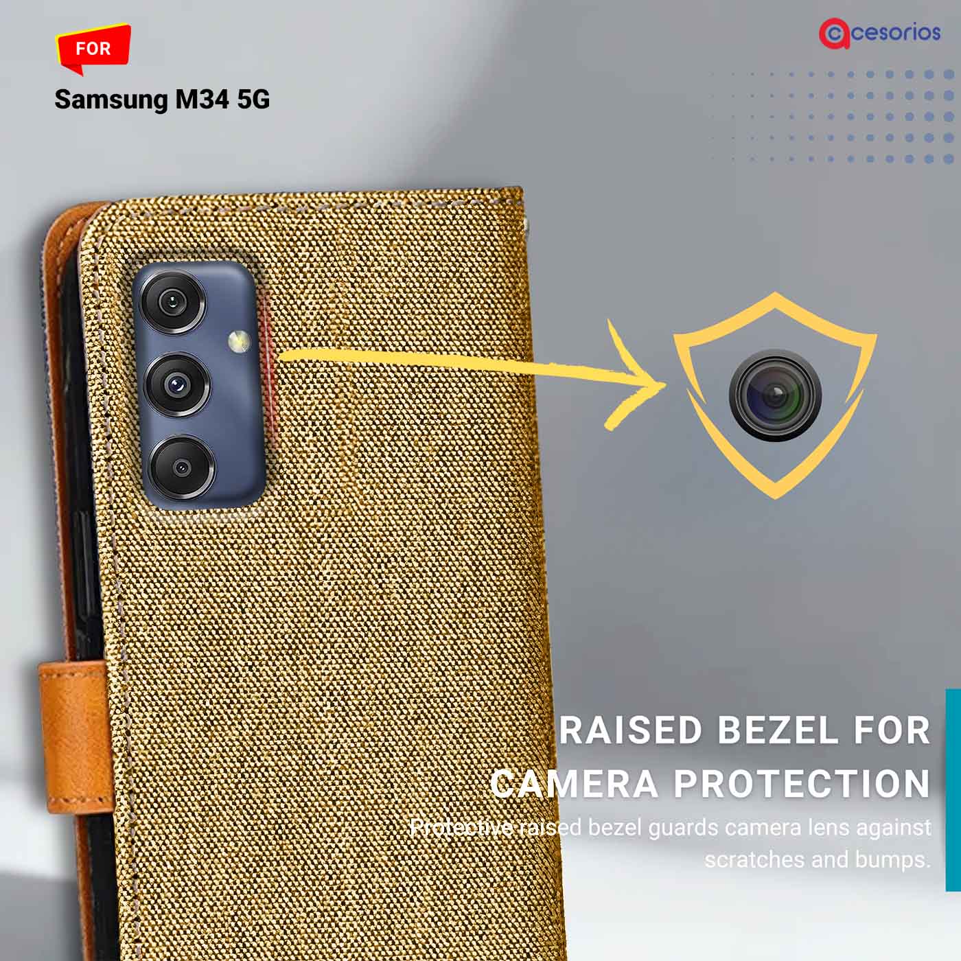 Accesorios Samsung M34 5G denim flip cover – Light Brown – Image 2 #color_light b
