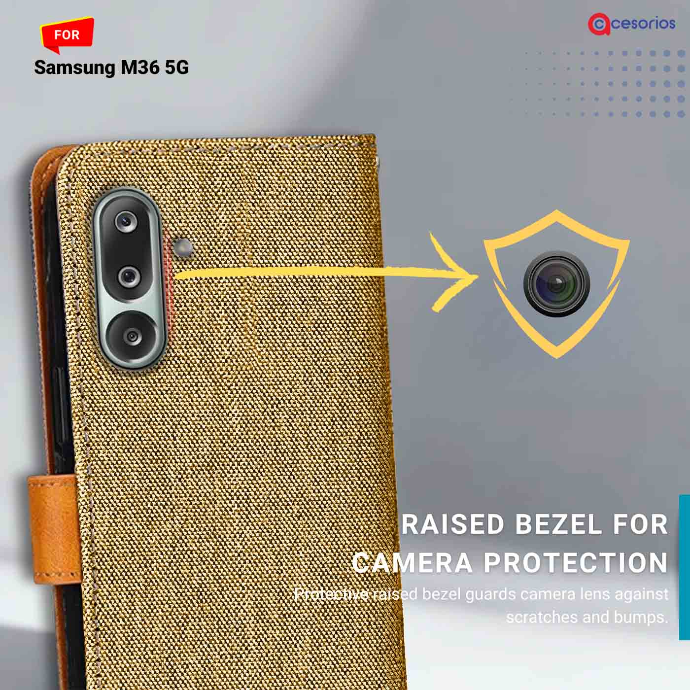 Accesorios Samsung M36 5G denim flip cover – Light Brown – Image 2 #color_light b