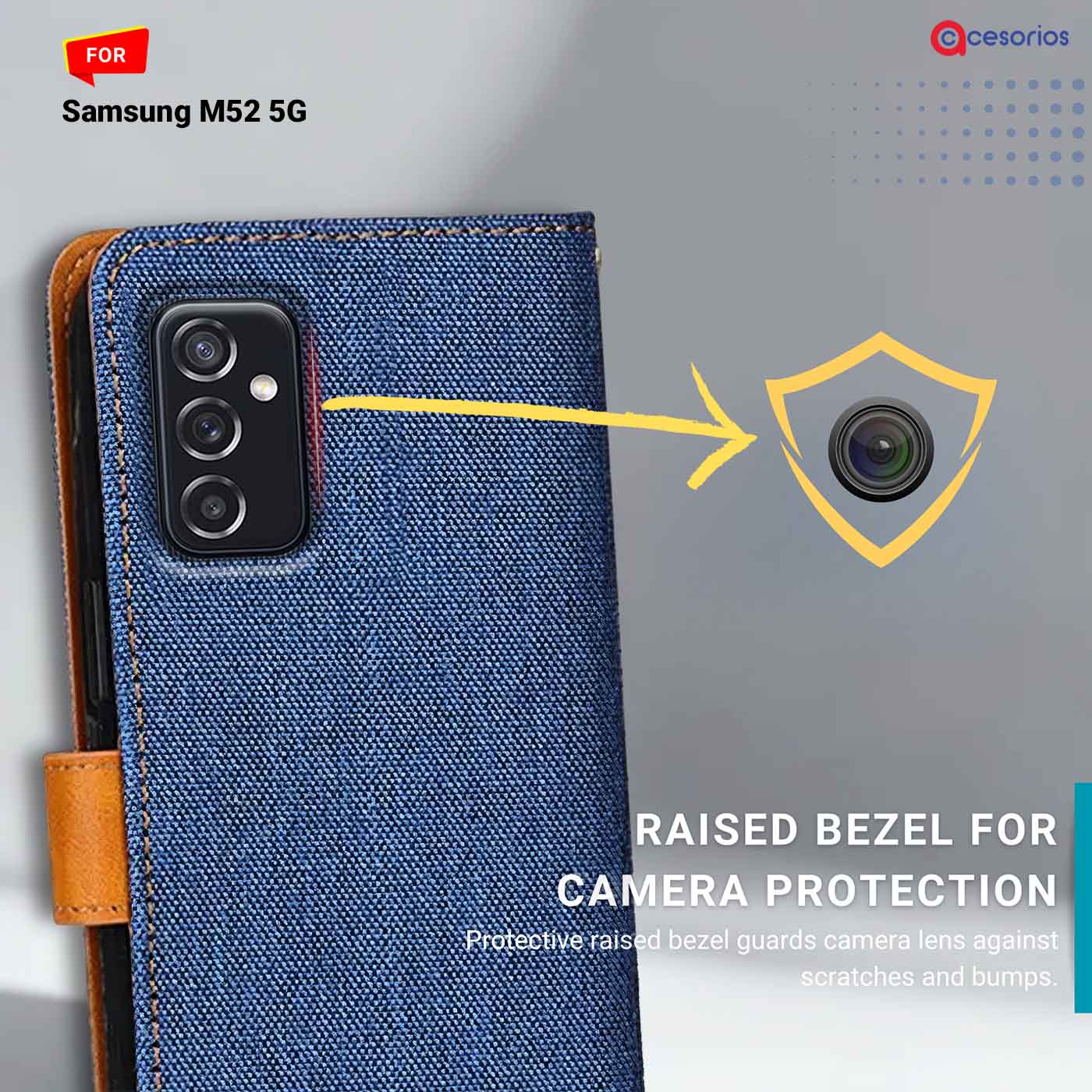 Accesorios Samsung M52 5G denim flip cover – Blue – Image 2 #color_
