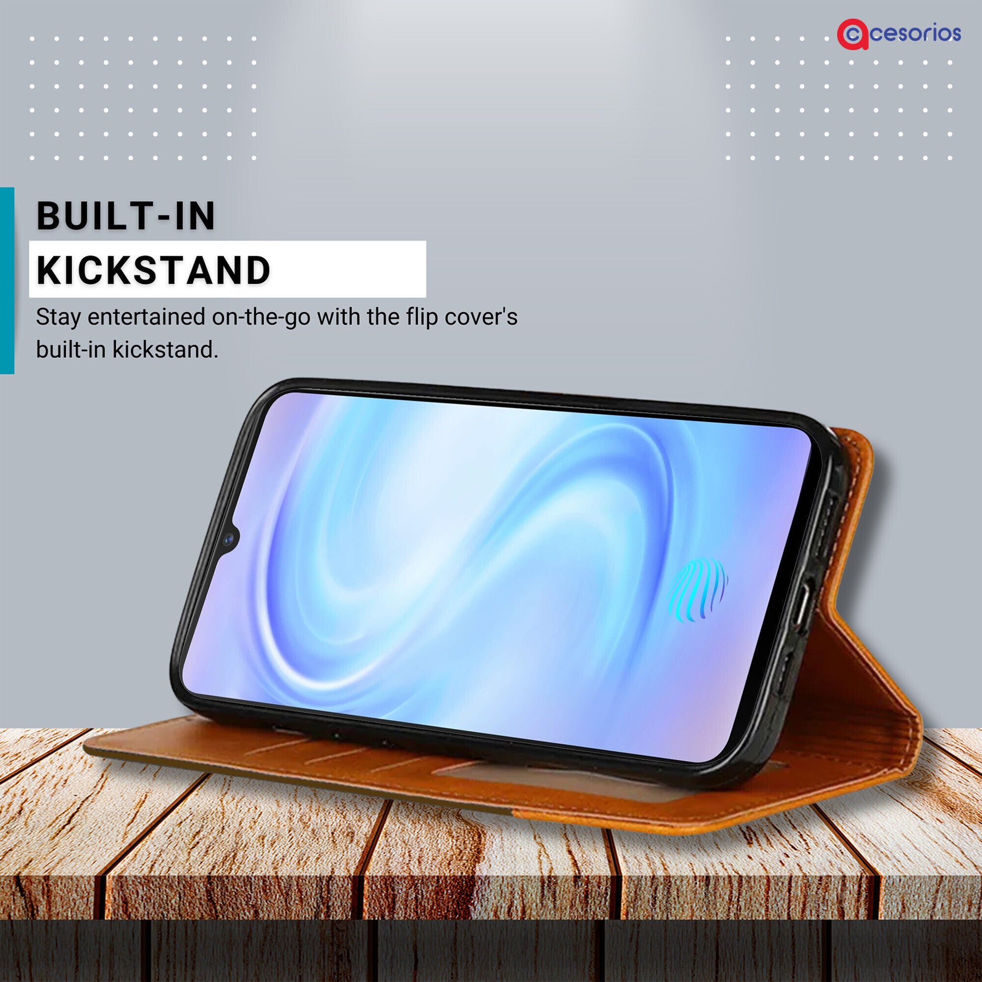 Accesorios Vivo S1 denim flip cover – Dark Brown – Image 4 #color_dark brown