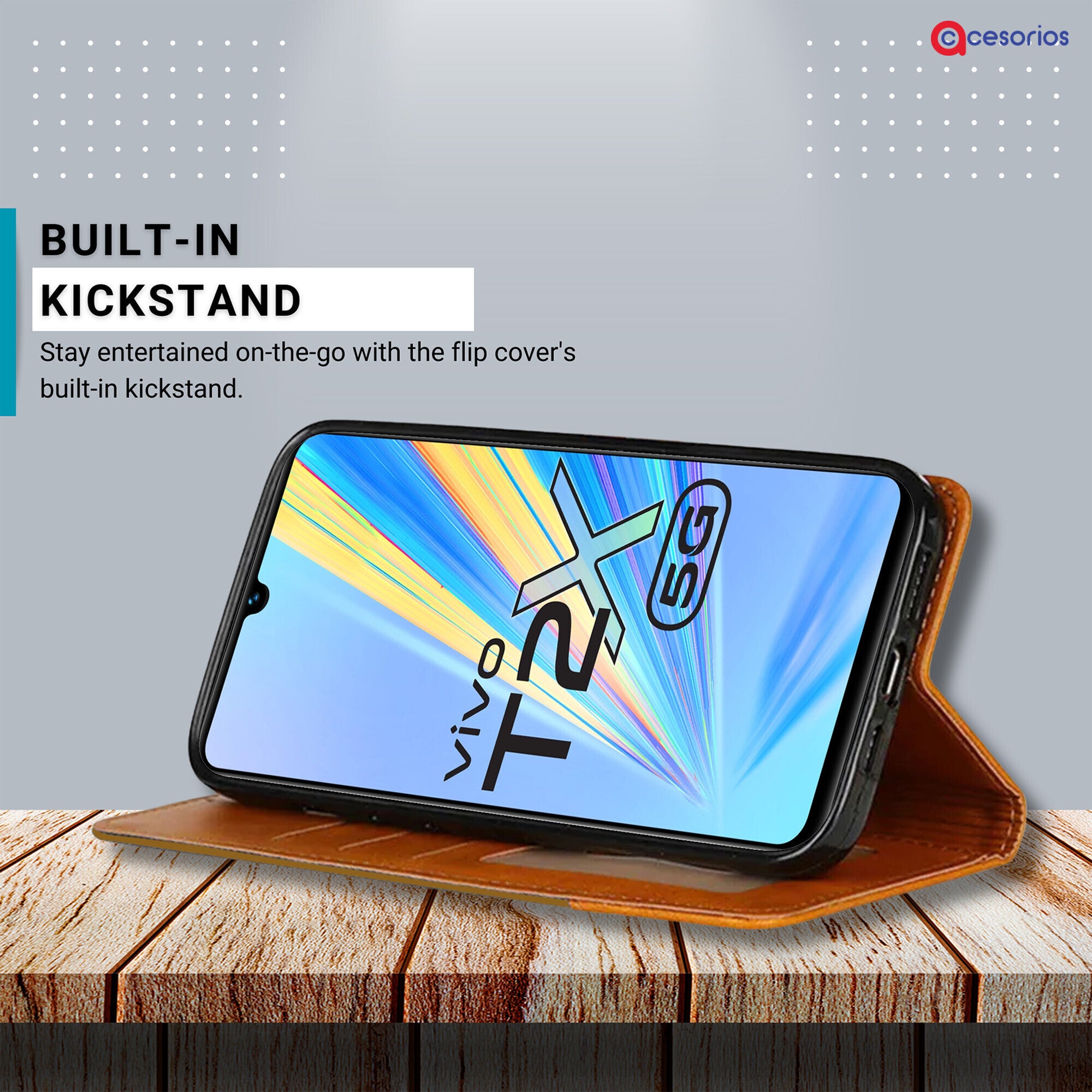 Accesorios Vivo T2X 5G denim flip cover – Light Brown – Image 4 #color_light brown