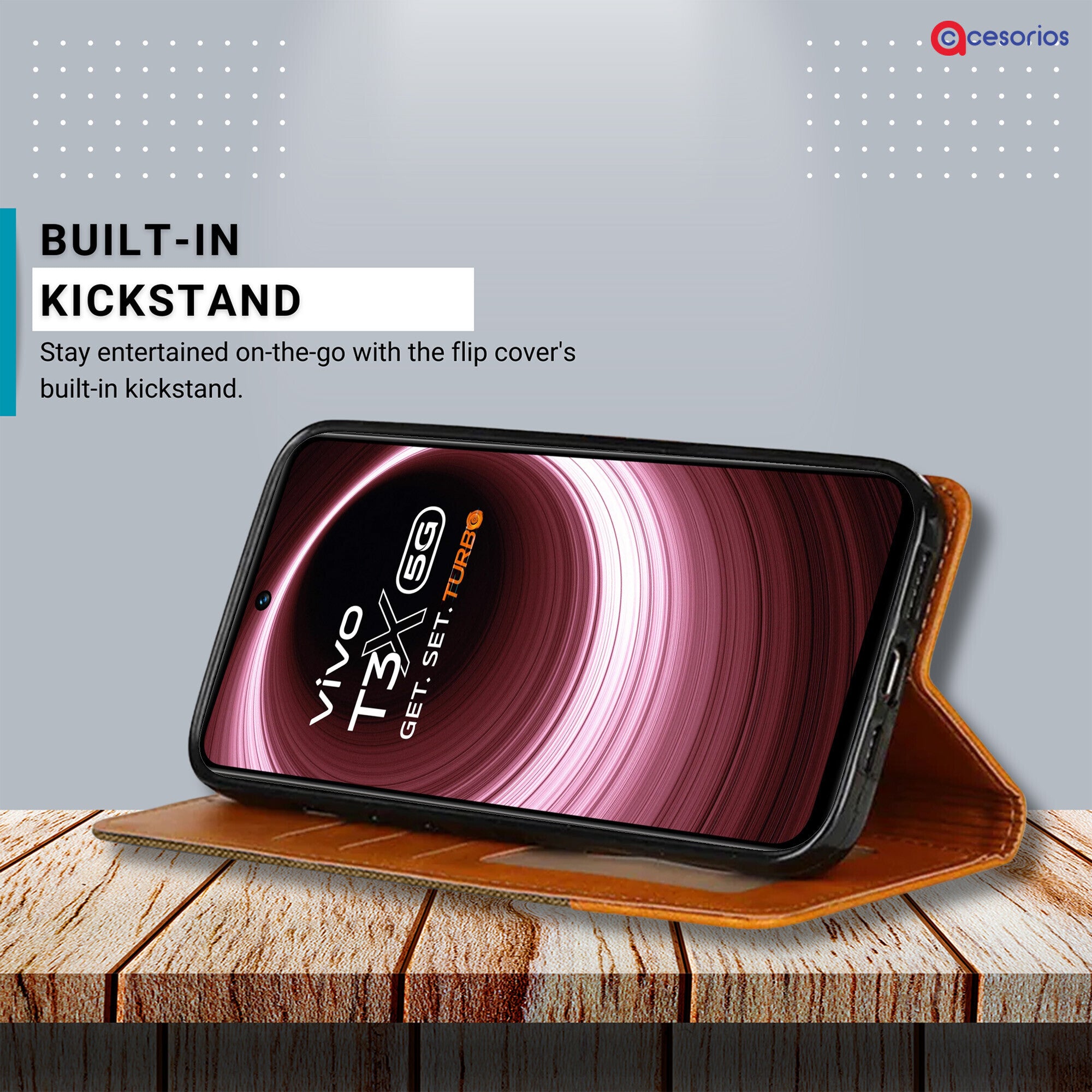 Accesorios Vivo T3X 5G denim flip cover – Dark Brown – Image 4 #color_dark brown