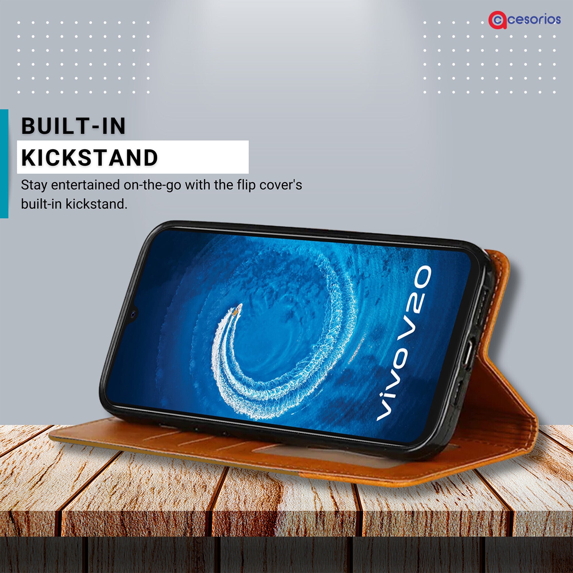 Accesorios Vivo V20 denim flip cover – Light Brown – Image 4 #color_light brown