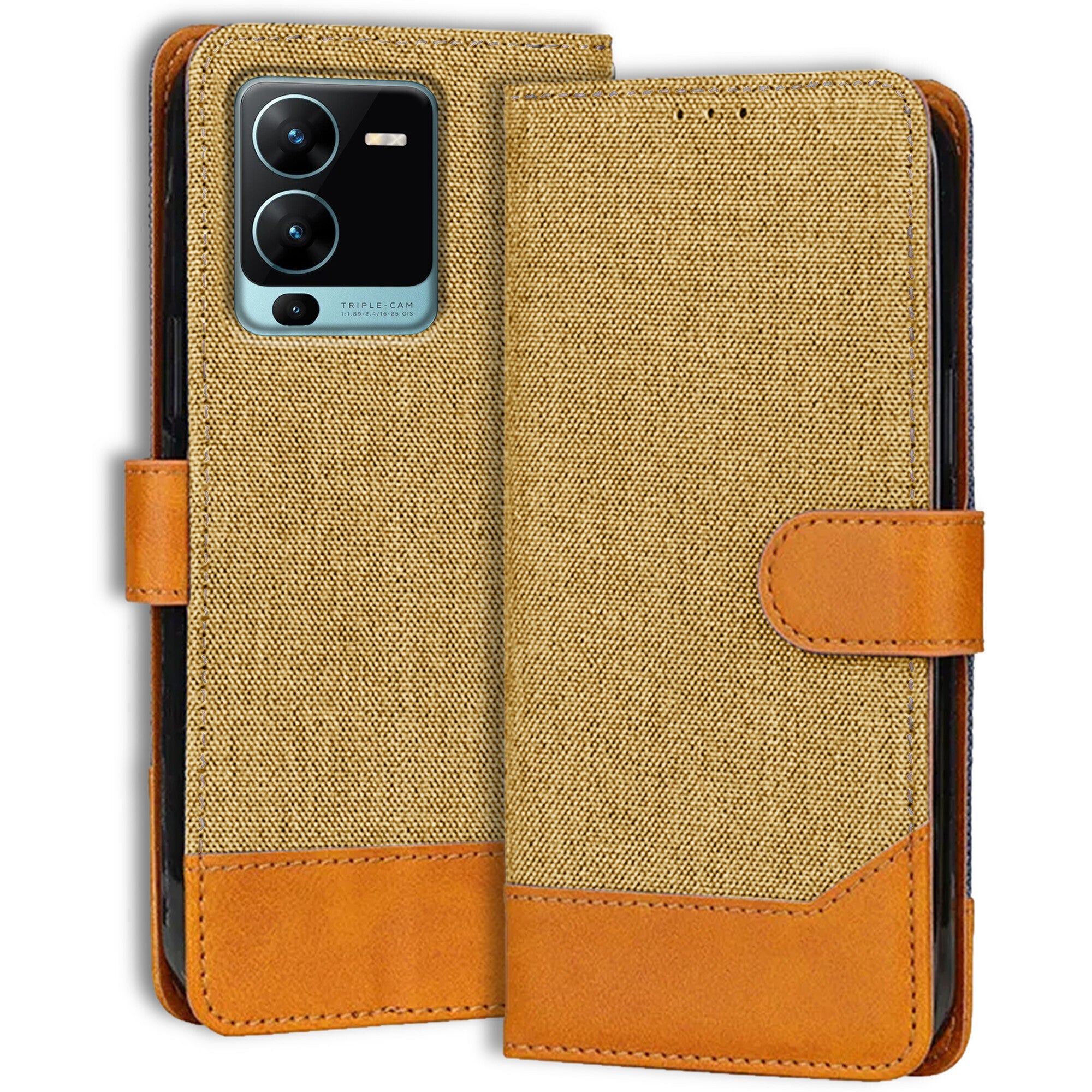 Accesorios Vivo V25 Pro denim flip cover – Light Brown – Image 1 #color_light brown
